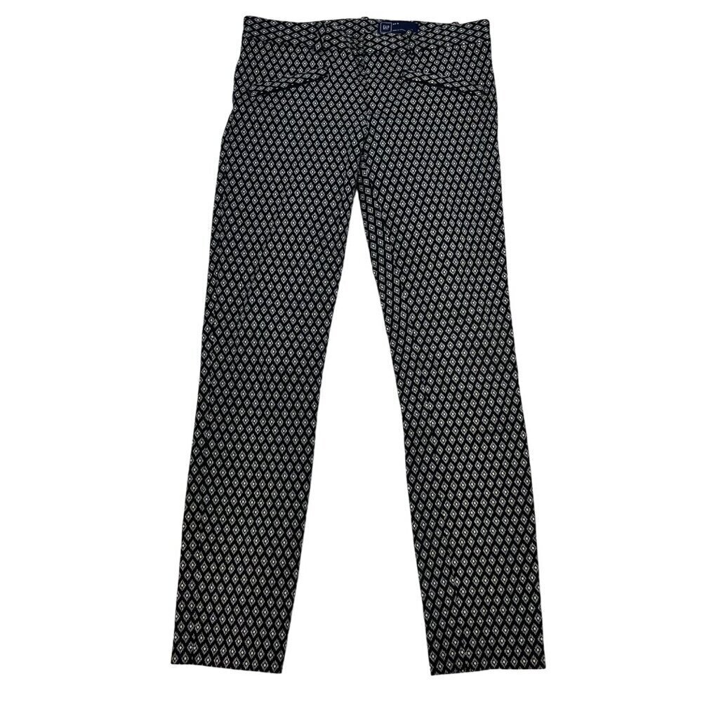 Gap Women’s Low Rise Ankle Chino Dress Pants Black/White Print Zip Pockets 4R